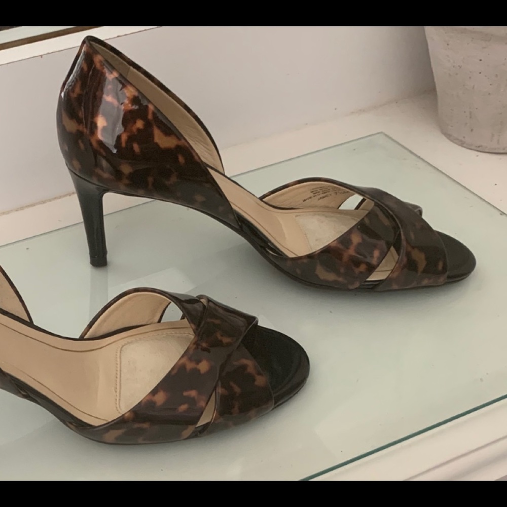 Alex Marie Brown Patent Animal Print Peep Toe Heel - 7.5  - New
